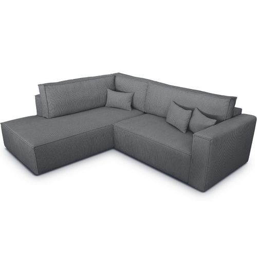 Canapé D'angle Ouvert à Gauche Convertible 3 Places En Velours Côtelé Gris Anthracite - Emma