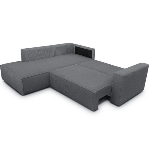 Canapé D'angle Ouvert à Gauche Convertible 3 Places En Velours Côtelé Gris Anthracite - Emma