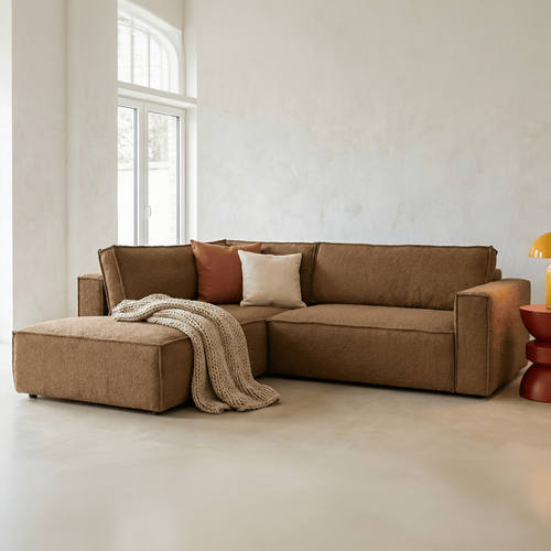 Canapé D'angle Ouvert à Gauche Convertible 3 Places En Tissu Bouclé Rouille - Emma