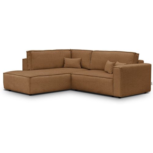 Canapé D'angle Ouvert à Gauche Convertible 3 Places En Tissu Bouclé Rouille - Emma