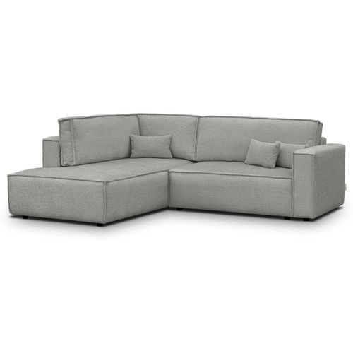 Canapé D'angle Ouvert à Gauche Convertible 3 Places En Tissu Bouclé Gris Clair - Emma