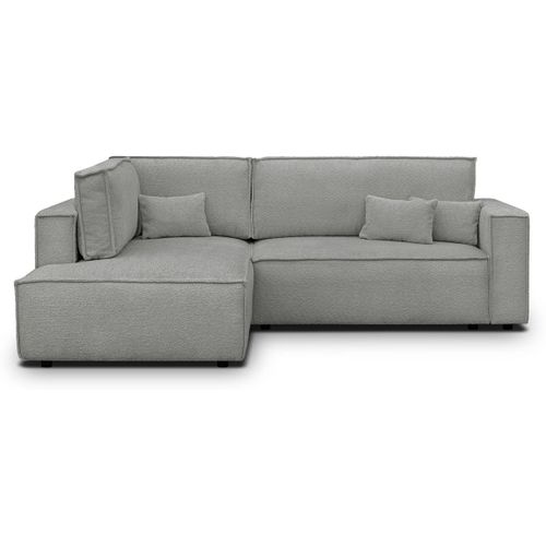 Canapé D'angle Ouvert à Gauche Convertible 3 Places En Tissu Bouclé Gris Clair - Emma