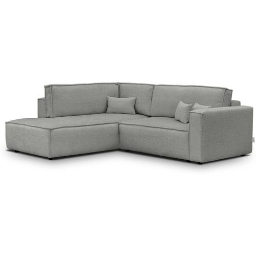 Canapé D'angle Ouvert à Gauche Convertible 3 Places En Tissu Bouclé Gris Clair - Emma