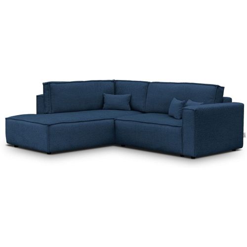 Canapé D'angle Ouvert à Gauche Convertible 3 Places En Tissu Bouclé Bleu Foncé - Emma