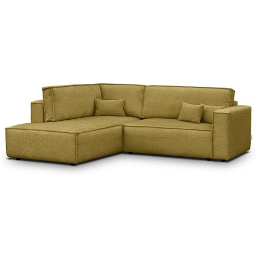 Canapé D'angle Ouvert à Gauche Convertible 3 Places En Tissu Bouclé Jaune Moutarde - Emma