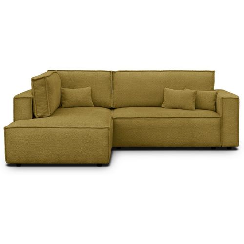 Canapé D'angle Ouvert à Gauche Convertible 3 Places En Tissu Bouclé Jaune Moutarde - Emma