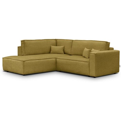 Canapé D'angle Ouvert à Gauche Convertible 3 Places En Tissu Bouclé Jaune Moutarde - Emma