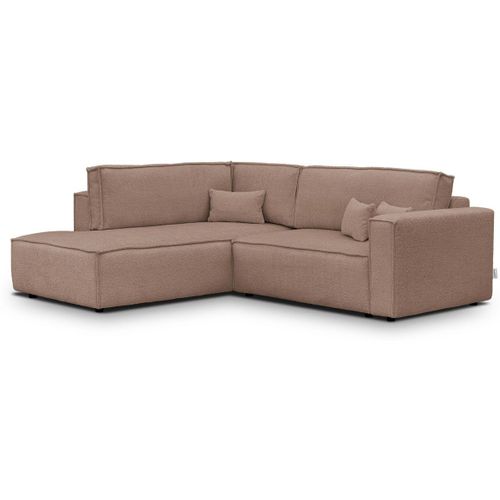 Canapé D'angle Ouvert à Gauche Convertible 3 Places En Tissu Bouclé Rose Poudré - Emma