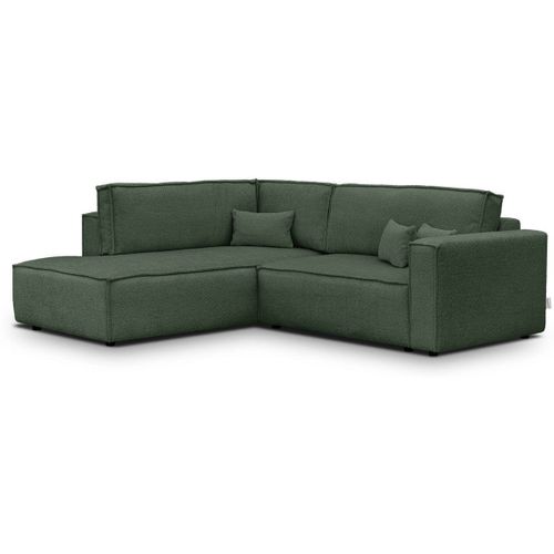 Canapé D'angle Ouvert à Gauche Convertible 3 Places En Tissu Bouclé Vert Foncé - Emma