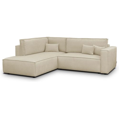 Canapé D'angle Ouvert à Gauche Convertible 3 Places En Tissu Chenille Beige Foncé - Emma