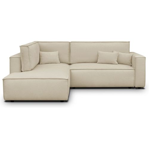 Canapé D'angle Ouvert à Gauche Convertible 3 Places En Tissu Chenille Beige Foncé - Emma