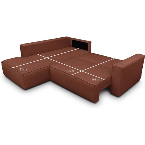 Canapé D'angle Ouvert à Gauche Convertible 3 Places En Tissu Chenille Rouille - Emma