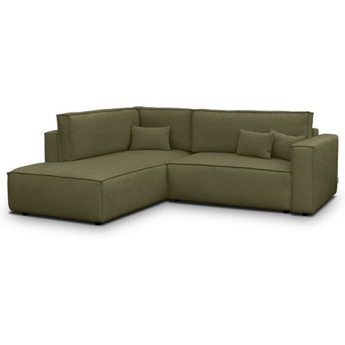 Canapé D'angle Ouvert à Gauche Convertible 3 Places En Tissu Chenille Vert Kaki - Emma