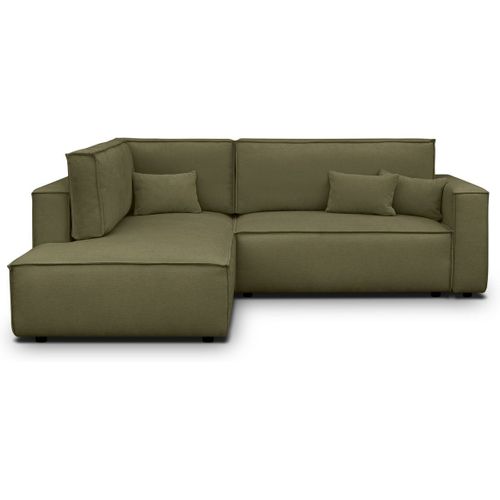 Canapé D'angle Ouvert à Gauche Convertible 3 Places En Tissu Chenille Vert Kaki - Emma