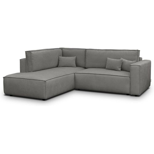 Canapé D'angle Ouvert à Gauche Convertible 3 Places En Tissu Chenille Gris - Emma