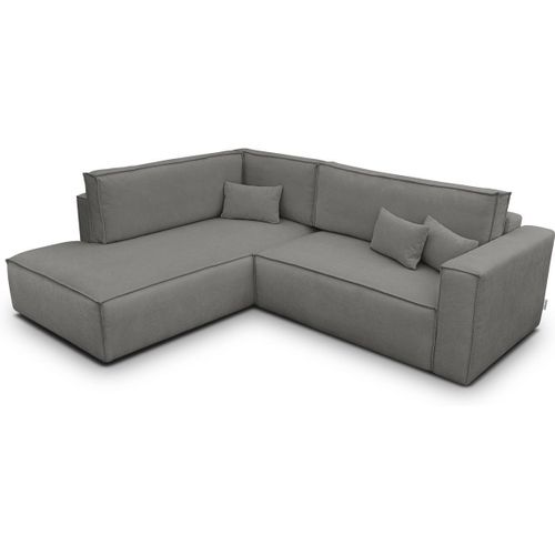 Canapé D'angle Ouvert à Gauche Convertible 3 Places En Tissu Chenille Gris - Emma