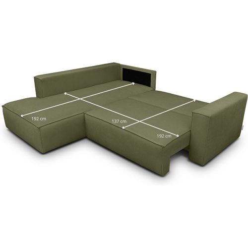 Canapé D'angle Ouvert à Gauche Convertible 3 Places En Tissu Chenille Vert Olive - Emma