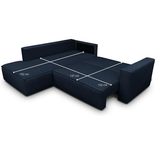 Canapé D'angle Ouvert à Gauche Convertible 3 Places En Tissu Chenille Bleu Foncé - Emma