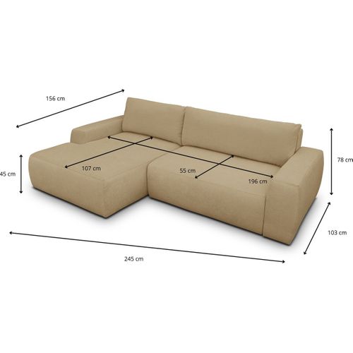 Canapé D'angle Gauche Convertible 3 Places En Tissu Chenille Miel - Sonny