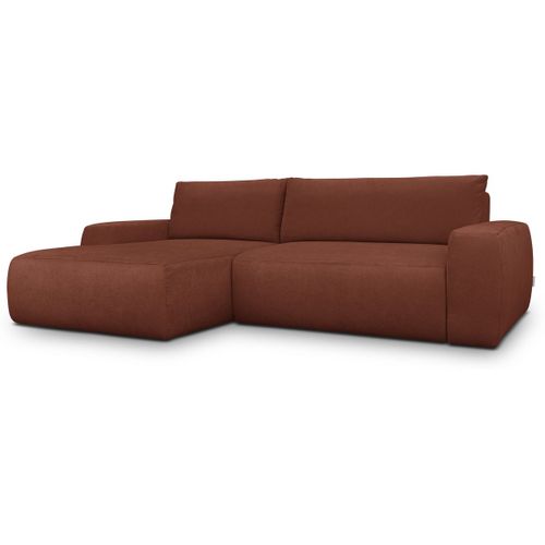 Canapé D'angle Gauche Convertible 3 Places En Tissu Chenille Rouille Foncé - Sonny