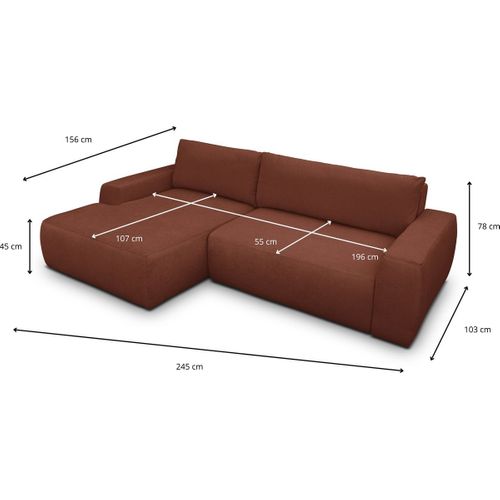 Canapé D'angle Gauche Convertible 3 Places En Tissu Chenille Rouille Foncé - Sonny