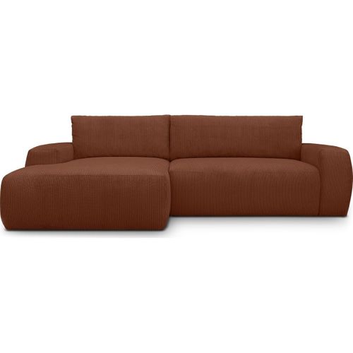 Canapé D'angle Gauche Convertible 3 Places En Velours Côtelé Rouille - Sonny