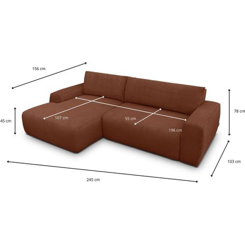 Canapé D'angle Gauche Convertible 3 Places En Velours Côtelé Rouille - Sonny