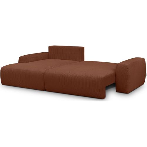 Canapé D'angle Gauche Convertible 3 Places En Velours Côtelé Rouille - Sonny