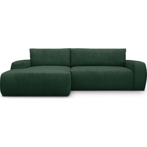 Canapé D'angle Gauche Convertible 3 Places En Velours Côtelé Vert - Sonny
