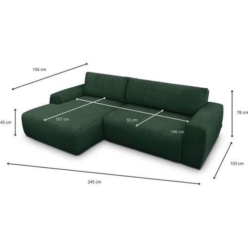 Canapé D'angle Gauche Convertible 3 Places En Velours Côtelé Vert - Sonny