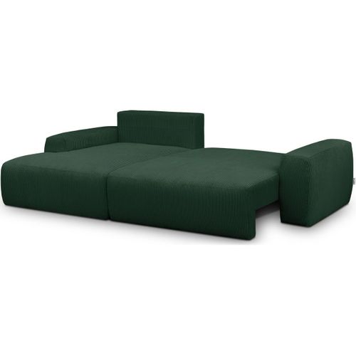 Canapé D'angle Gauche Convertible 3 Places En Velours Côtelé Vert - Sonny