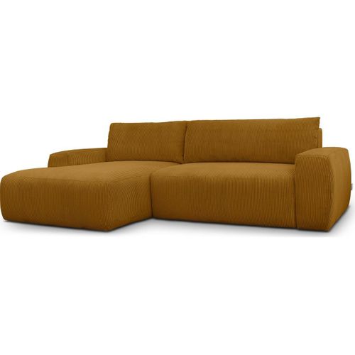 Canapé D'angle Gauche Convertible 3 Places En Velours Côtelé Jaune Moutarde - Sonny