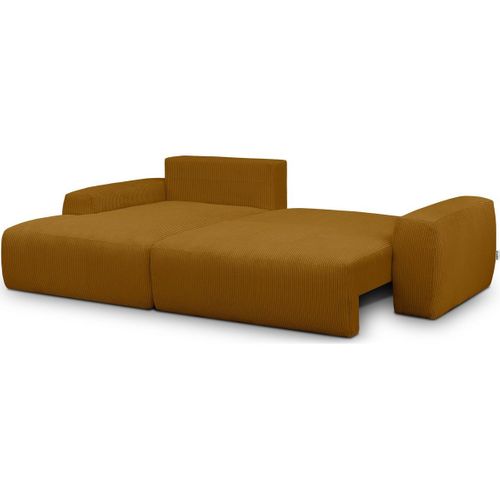 Canapé D'angle Gauche Convertible 3 Places En Velours Côtelé Jaune Moutarde - Sonny