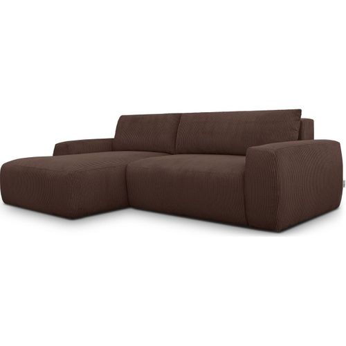 Canapé D'angle Gauche Convertible 3 Places En Velours Côtelé Moka - Sonny