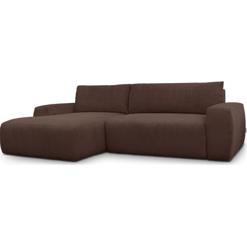 Canapé D'angle Gauche Convertible 3 Places En Velours Côtelé Moka - Sonny