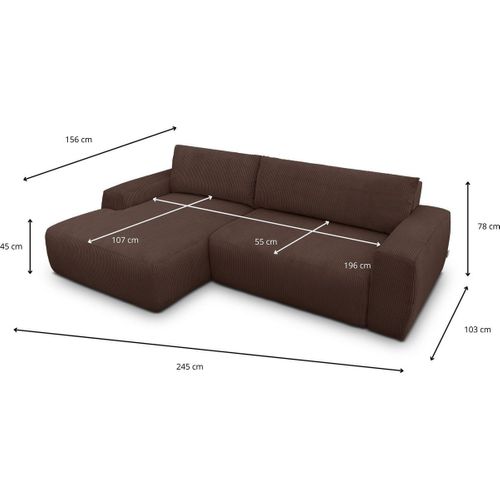 Canapé D'angle Gauche Convertible 3 Places En Velours Côtelé Moka - Sonny