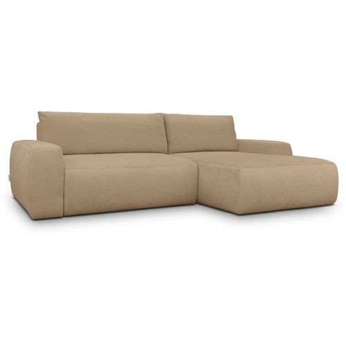 Canapé D'angle Droit Convertible 3 Places En Tissu Chenille Moka - Sonny