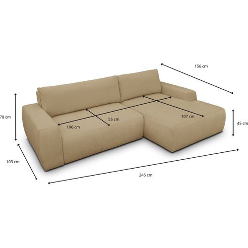 Canapé D'angle Droit Convertible 3 Places En Tissu Chenille Miel - Sonny