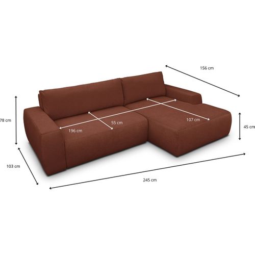 Canapé D'angle Droit Convertible 3 Places En Tissu Chenille Rouille Foncé - Sonny