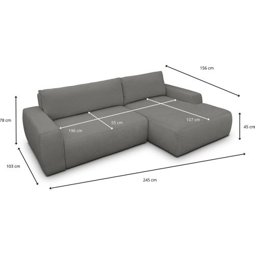 Canapé D'angle Droit Convertible 3 Places En Tissu Chenille Gris - Sonny