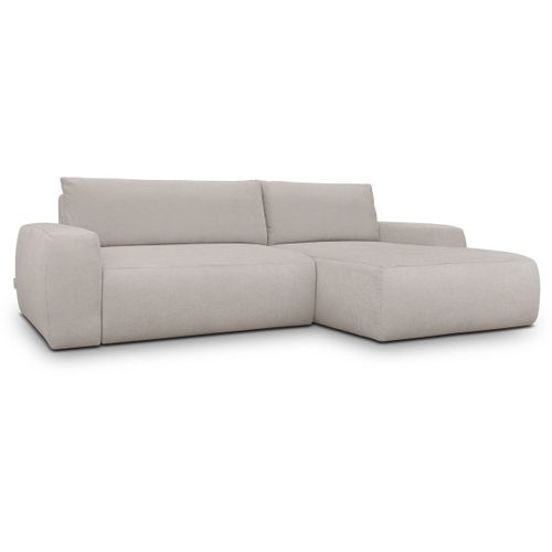 Canapé D'angle Droit Convertible 3 Places En Tissu Chenille Taupe - Sonny