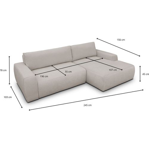 Canapé D'angle Droit Convertible 3 Places En Tissu Chenille Taupe - Sonny