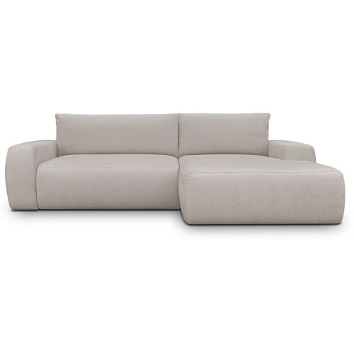 Canapé D'angle Droit Convertible 3 Places En Tissu Chenille Taupe - Sonny