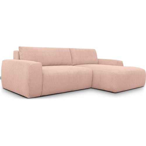 Canapé D'angle Droit Convertible 3 Places En Velours Côtelé Rose Pâle - Sonny
