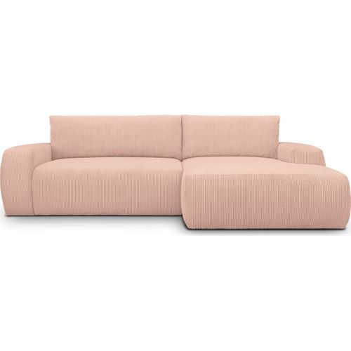 Canapé D'angle Droit Convertible 3 Places En Velours Côtelé Rose Pâle - Sonny