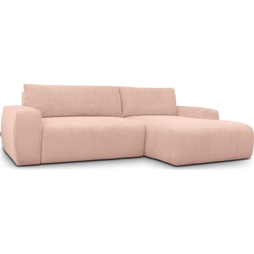 Canapé D'angle Droit Convertible 3 Places En Velours Côtelé Rose Pâle - Sonny