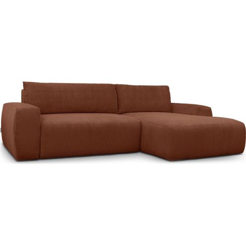 Canapé D'angle Droit Convertible 3 Places En Velours Côtelé Rouille - Sonny