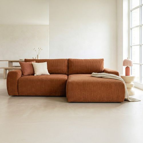 Canapé D'angle Droit Convertible 3 Places En Velours Côtelé Rouille - Sonny