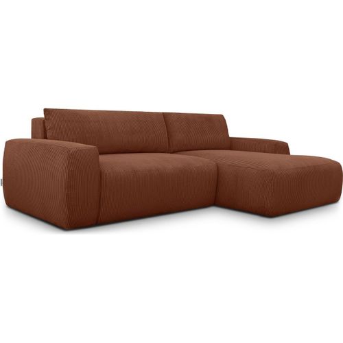 Canapé D'angle Droit Convertible 3 Places En Velours Côtelé Rouille - Sonny