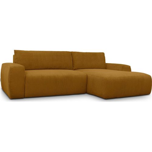 Canapé D'angle Droit Convertible 3 Places En Velours Côtelé Jaune Moutarde - Sonny
